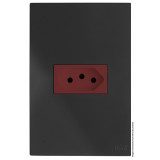 Conjunto Tomada 20a Horizontal (Vermelho) 4x2 - RECTA Grafite Satin Fosco